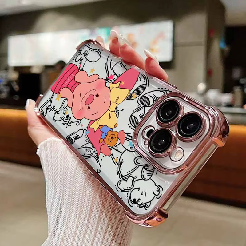 Niedrige Silikon-Handyhülle mit P-Pooh Bear Piglet Motiv für Xiaomi Redmi Note 15 14 13 12 11 10 9 in Multicolour, galvanisiert und sturzsicher - Bild 2