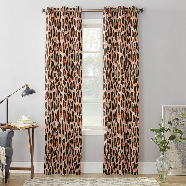 Super Six Vorhang mit Leopardenmuster und Blätter-Grafik, semi-transparent, Mehrfarbig, B: 135 cm, H: 160 cm - Bild 1