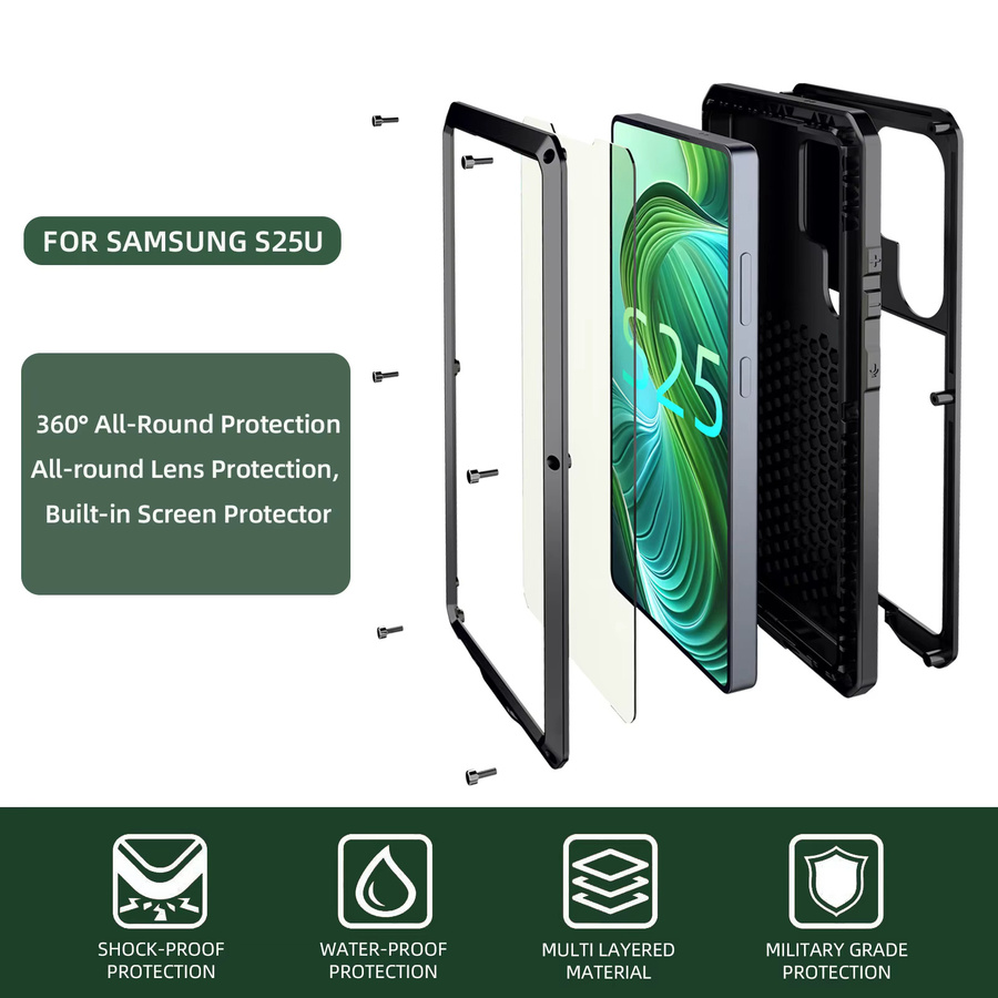 Shellbox Schutzhülle mit Metallstruktur für Samsung Galaxy S25 Ultra S24 S23 S22 S21 S20, sturzsicher und verschleißfest, Farben: Schwarz, Rot - Bild 5