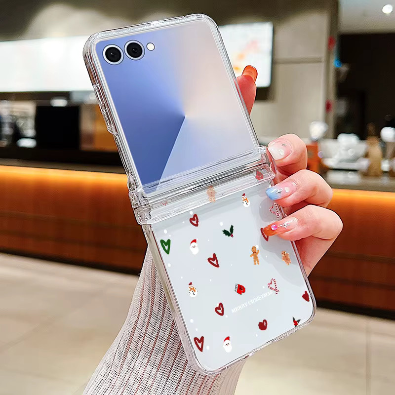 Samsung Galaxy Z Flip7 Flip6 Flip5 Hard Folding Cover mit Weihnachtsbaum Elch Muster in Transparent - Bild 2