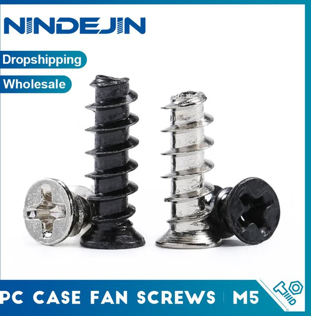 NINDEJIN 50 Stück PC-Gehäuselüfterschrauben aus Stahl, Phillips Flachkopf, Farbe: Schwarz, für 5,0 mm Bohrungen - Bild 1