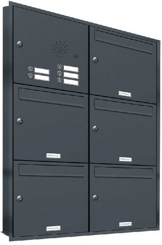 AL Briefkasten-System für 5 Parteien zur Unterputzmontage, grau, B/H/T: 153,54 x 106,6 x 11,6 cm - Bild 1