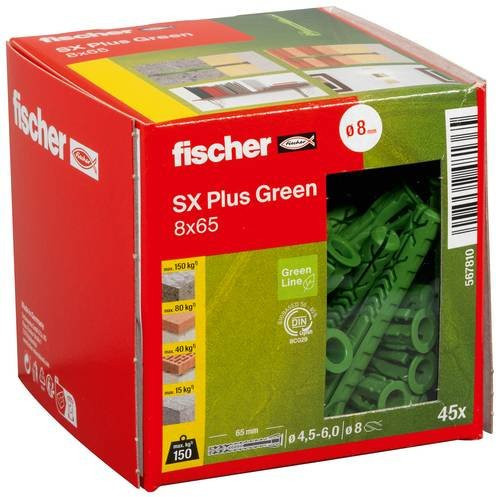 Fischer SX Plus Green Spreizdübel für Beton, Farbe: Grün, Länge: 65 mm, Durchmesser: 8 mm, 45 Stück - Bild 1