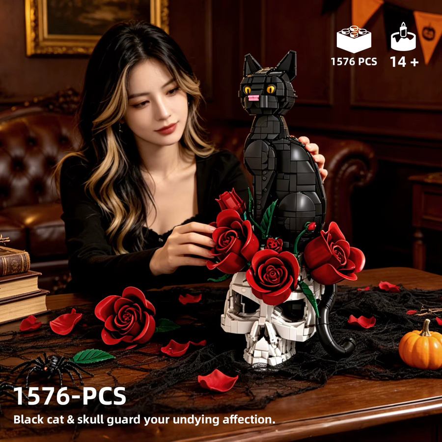 ZKZC Totenkopf-Katzen-Rosen-Blumen-Modell, Bausteine, 1576 Teile, ab 14 Jahren - Bild 4