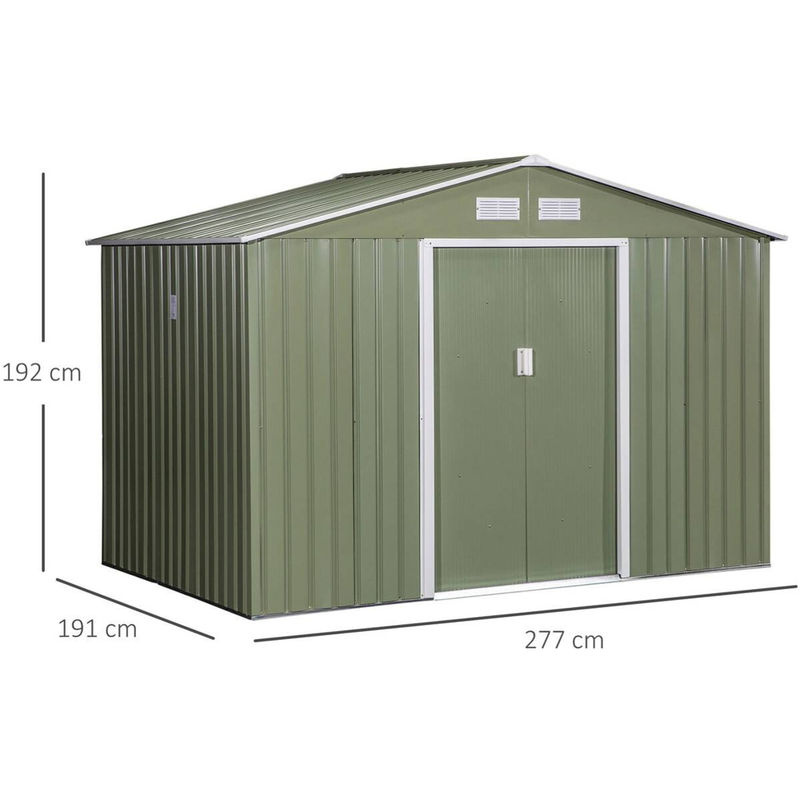 Outsunny Gerätehaus mit Bodenrahmen und Schiebetüren in Hellgrün, B: 277 cm, T: 195 cm, H: 192 cm - Bild 5
