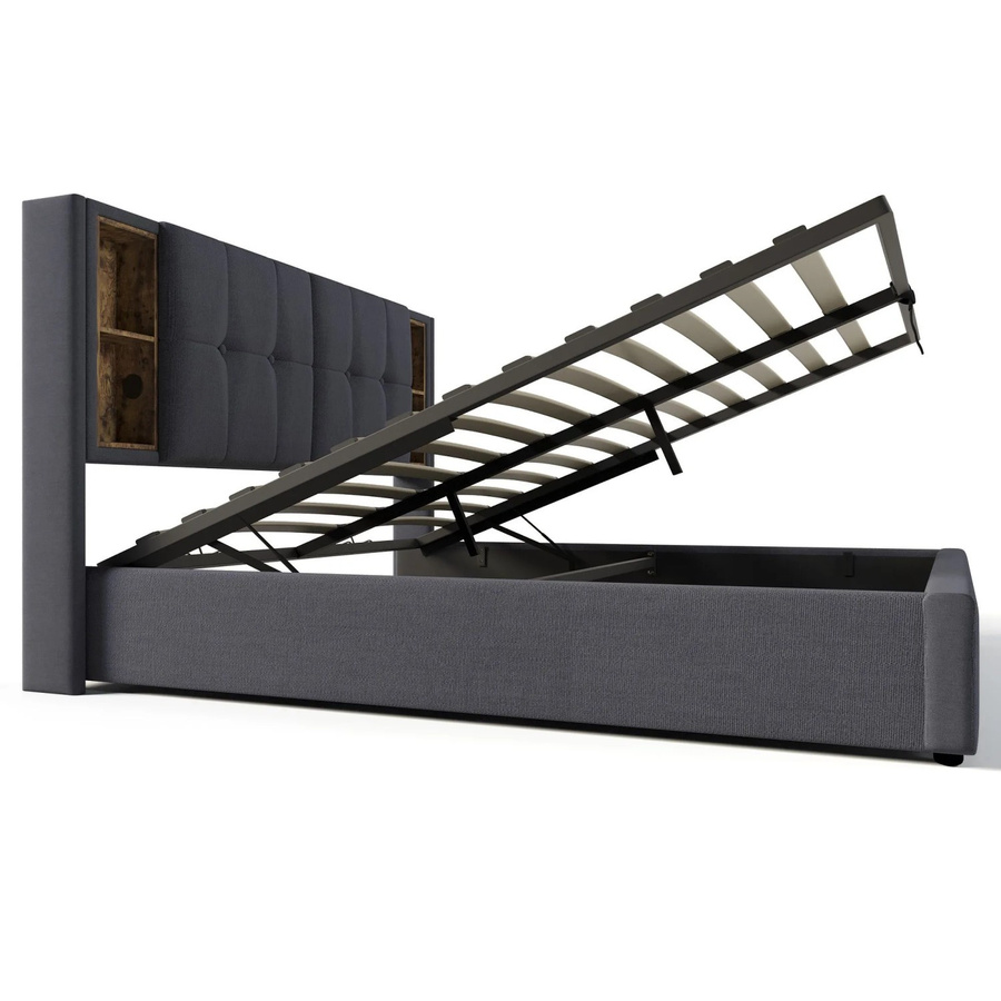 Merax Polsterbett mit USB-Ladeport und Stauraum, Grau, B/T/H: 140 x 200 x 145 cm - Bild 2