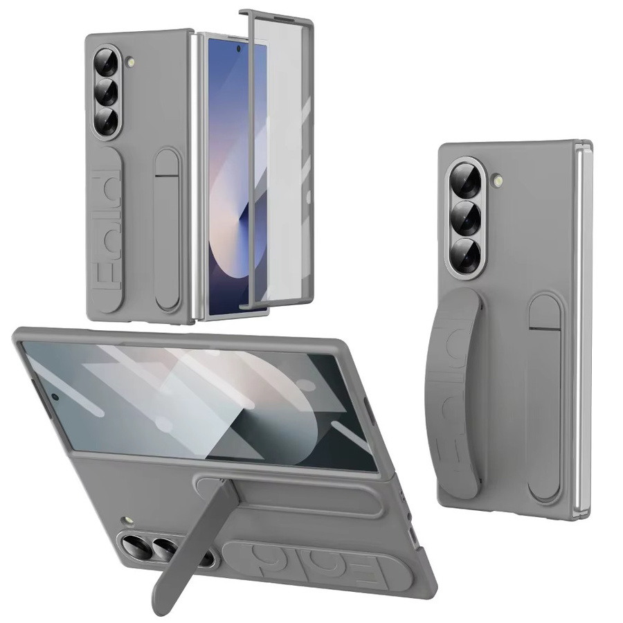 Kratzfeste Handyhülle für Samsung Galaxy Z Fold 7, 6, 5, 4, 3 5G mit integriertem Ständer, gehärtetem Glas und Silikongriff in Weiß und Grau - Bild 5