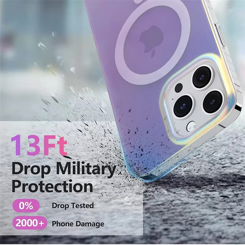 NMEGOU Magnetische Schutzhülle mit mattem Laser-Farbverlauf für iPhone 12 bis iPhone 17 Pro Max Plus Air, Transparent/Mehrfarbig - Bild 3