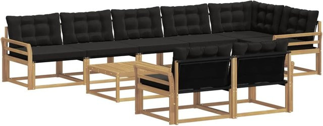 vidaXL Outdoor-Sofagarnitur aus Akazienholz und Textilene, 9-teiliges Set, Weiß-Schwarz, B/T/H: 79 x 79 x 37 cm - Bild 1