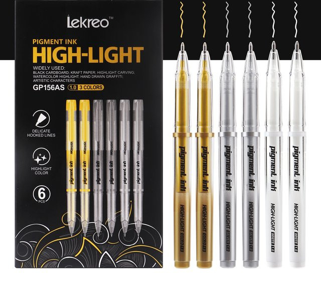 Lekreo Highlight-Gelstifte Set mit extra feiner Spitze 1,0 mm in Gold, Silber und Weiß für Kunst und Zeichnungen - Bild 1