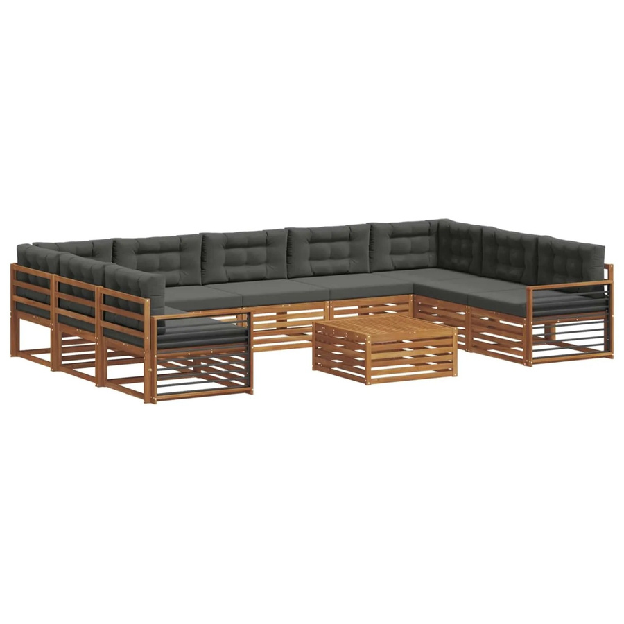 vidaXL Sofagarnitur aus Massivholz Akazie in U-Form, 10-teiliges Set mit Polstern in Anthrazit und Natur - Bild 2