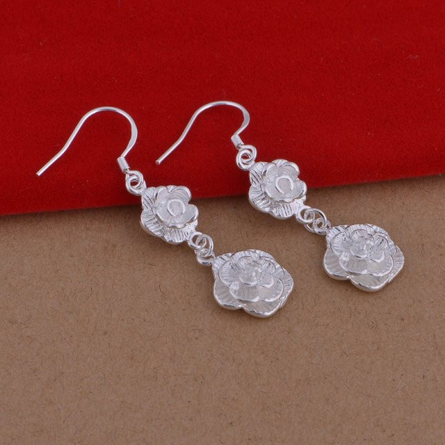 Ohrringe 925 Silber, Rosenblüten-Anhänger, Damen - Bild 1