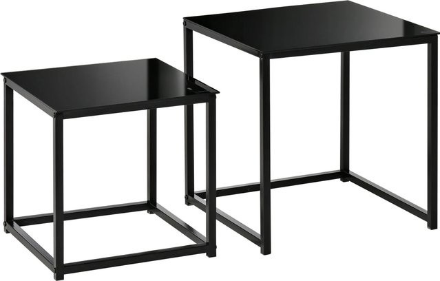 HOMCOM Beistelltisch 2er-Set modern mit Glastischplatte aus Glas und Stahl in Schwarz - Bild 3