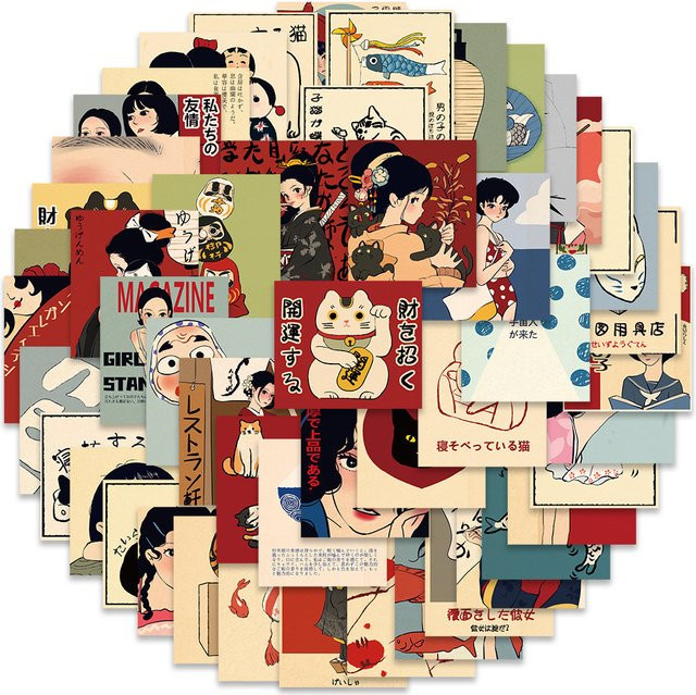 Charile Retro Japanischer Stil Cartoon Aufkleber, Multicolor, 10-teiliges Set - Bild 1