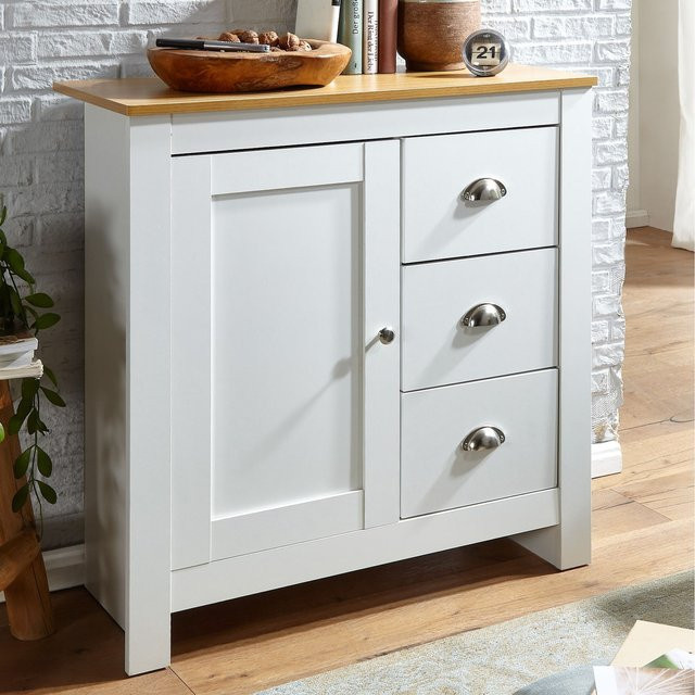 Finebuy Sideboard modern in Weiß mit 3 Schubladen und 1 Tür aus MDF, B: 81 cm, H: 79 cm, T: 35 cm - Bild 1