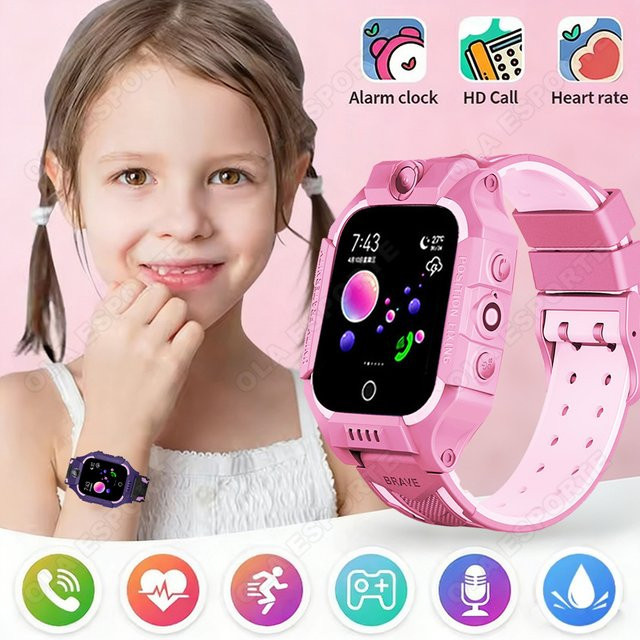 Ola Esporte Kinder-Smartwatch mit GPS-Ortung, SOS-Funktion, SIM-Karte, Anruffunktion und HD-Kamera, wasserdicht, für iOS und Android, Pink oder Purple - Bild 1