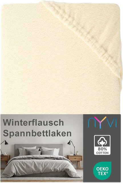 NYVI DreamScience Winterflausch Spannbettlaken in Natur, Wärmendes und kuschelweiches Bettlaken für Matratzen bis 22 cm Höhe, Größe: 100 x 200 cm - Bild 1