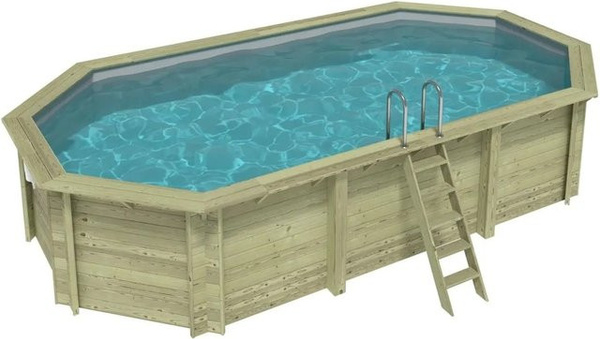ALTANKA Holzpool Nemo achteckig erweitert in Grau mit am Beton verschraubten Stützen B: 730 cm, T: 397 cm, H: 145 cm