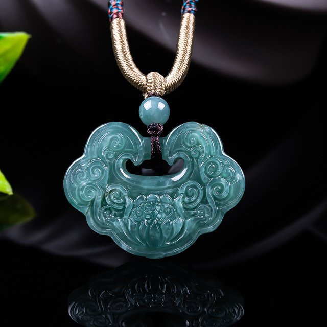 Anhänger Jade, Blaues Wasser Lotus Ruyi, Unisex - Bild 1