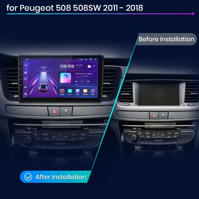 Junsun Android Auto Autoradio für Peugeot 508 SW mit 9,0 Zoll Display, Wireless CarPlay, GPS und Navigationssystem in Schwarz - Bild 2