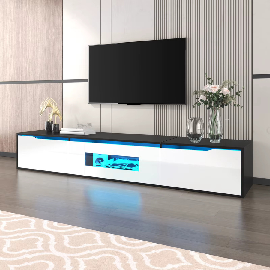 Anajqaqia TV-Schrank mit LED-Beleuchtung in Weiß und Braun, hochglänzendes Lowboard für dein Wohnzimmer, B/T/H: 180 x 35 x 30 cm - Bild 2