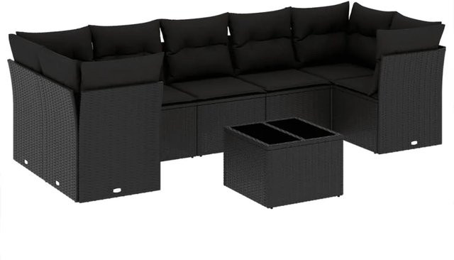 vidaXL 8-tlg Garten-Sofagarnitur aus Poly-Rattan in Schwarz mit Tisch und Kissen, L-Form - Bild 1