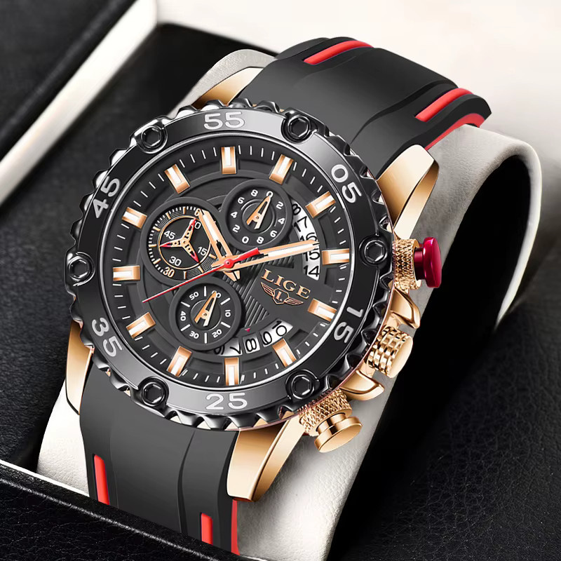 LIGE Armbanduhr Quarz, Silikon, Schwarz, Herren - Bild 5