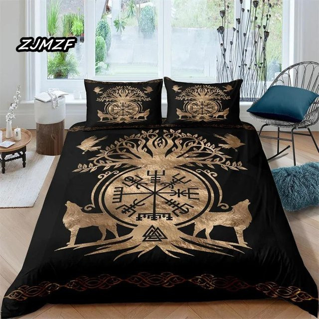 Lodestar Bettwäscheset Wikinger Wolf Design Schwarz, 3-teilig aus Mikrofaser, B/H: 200 x 230 cm - Bild 1