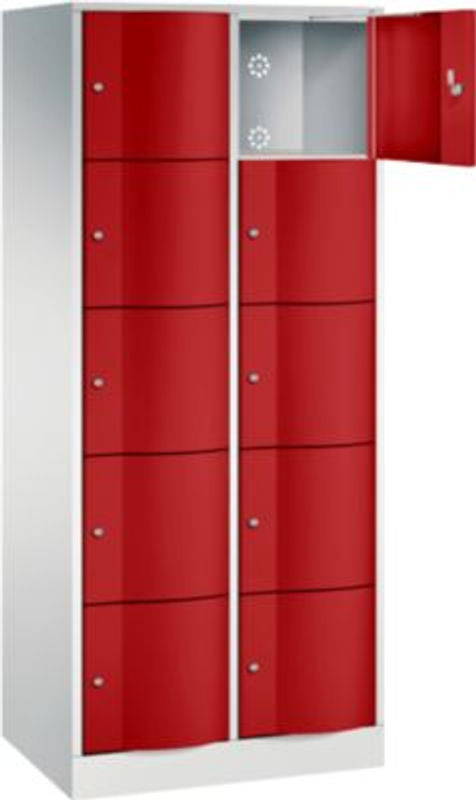 C+P Schließfachschrank Resisto mit 2 Abteilen und 10 Fächern, Farbe: Lichtgrau/Rubinrot, B/T/H: 77,2 x 54,0 x 195,0 cm - Bild 3