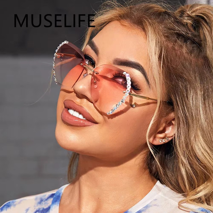 Vintage Strass Sonnenbrille, randlos, Metal, Unisex, Farbverlauf - Bild 2