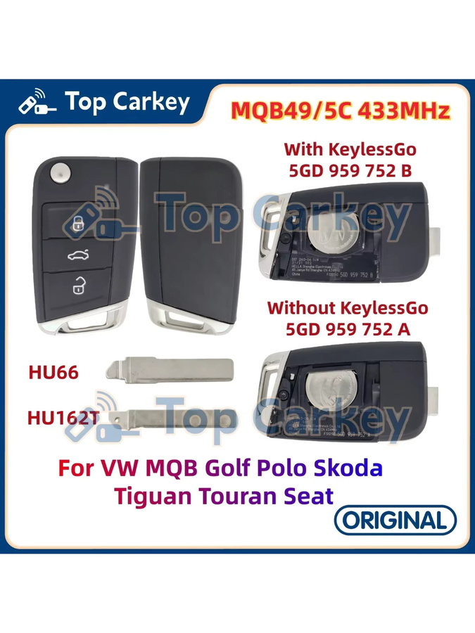 TopCarkey Original Fernschlüssel MQB49 5C Chip 433MHz für VW Golf Polo Skoda Seat Tiguan Touran, Schwarz - Bild 4