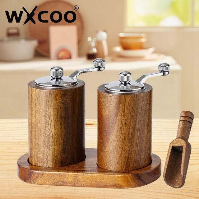 WXCOO Handgekurbelte Pfeffermühle aus Massivholz in Braun, Mehrzweck-Gewürzmühle für Küche und Haushalt - Bild 1