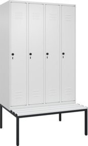 C+P Spind Classic PLUS Garderobenschrank mit Sitzbank, 4 Abteile, Sicherheits-Drehriegel, 3 Garderobenhaken, Farbe: Reinweiß, B/T/H: 212,0 x 120,0 x 81,5 cm - Bild 1