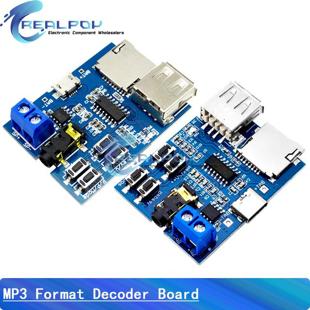 REALPOY MP3-Verstärkermodul mit TF-Karte und U-Disk Unterstützung, Audio-Player Decoderplatine mit eingebautem Verstärker und Micro/Typ-C Anschluss in Blau - Bild 1