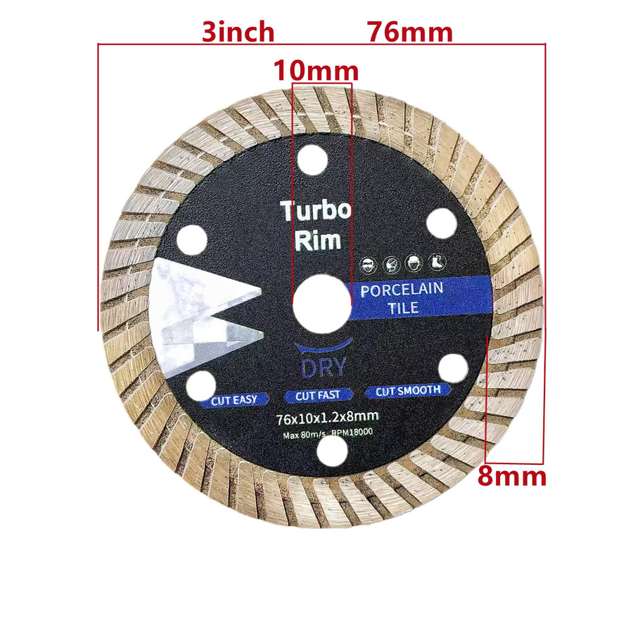 RSMXYO Diamant-Trennscheibe für Fliesen und Keramik, Turbo-Sägeblatt mit 76 mm Durchmesser und 10 mm Bohrung - Bild 2