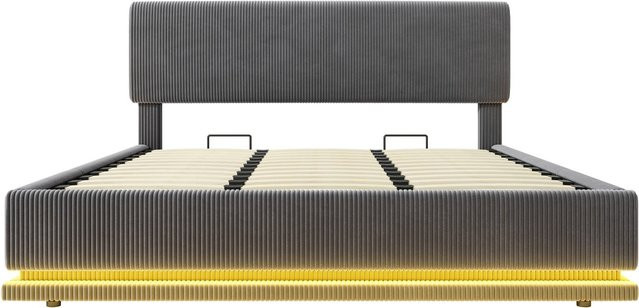 okwish Polsterbett mit LED-Kopfteil und USB-Ladeport in Grau, B/T/H: 181 x 207 x 112 cm - Bild 1