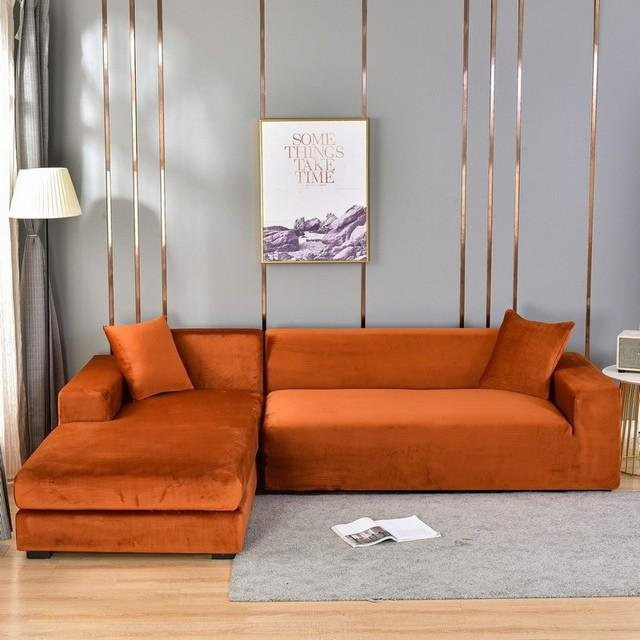 JMG Household Supplies Samt-Ecksofa-Bezug aus elastischem Spandex in Kaffeebraun für 4-Sitzer, Breite: 235-300 cm - Bild 1