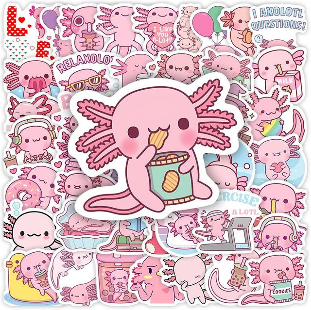 Wasserdichte Axolotl Aufkleber von Binchi Outdoor Product in Pink und Multicolour für Laptop, Telefon und Notizbuch - Bild 1