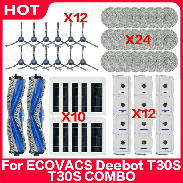 Ecovacs Deebot T30S T30S COMBO Zubehörset mit Hauptbürste, Seitenbürsten, Filtern, Wischtüchern und Staubbeuteln - Bild 1