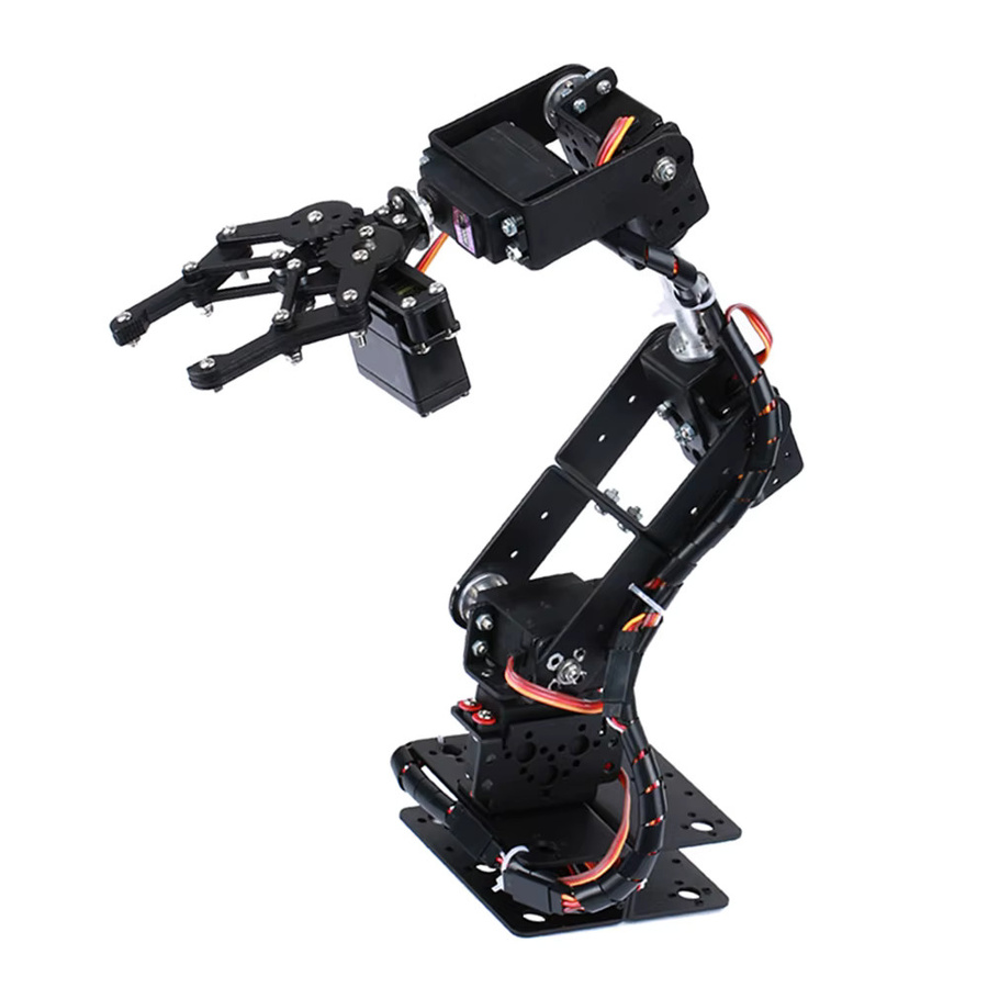 Aideepen 6-DOF Roboterarm-DIY-Kit, Multi-Freedom-Roboter-Servo-Greifmaschine, Bildungsbauset, Schwarz, Kunststoff - Bild 2