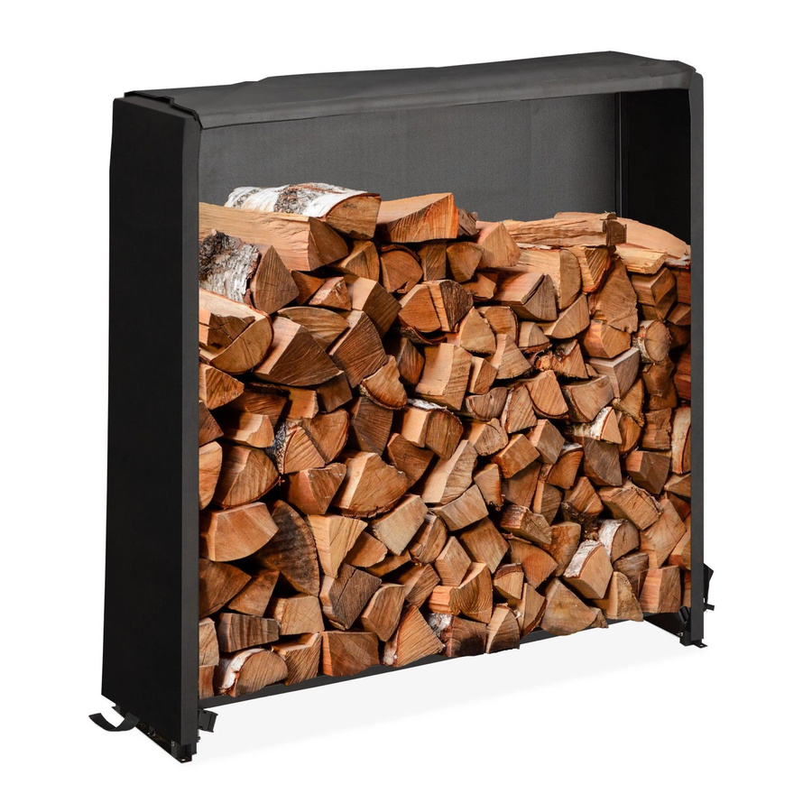 Relaxdays Kaminholzregal aus Eisen mit Abdeckung, Schwarz, B/T/H: 110 x 29 x 110 cm - Bild 2