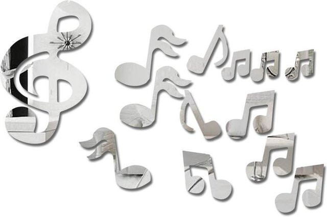 HChetai 3D Musiknote Spiegel Wandaufkleber aus Acryl in Silber zur modernen Wohnzimmerdekoration - Bild 1