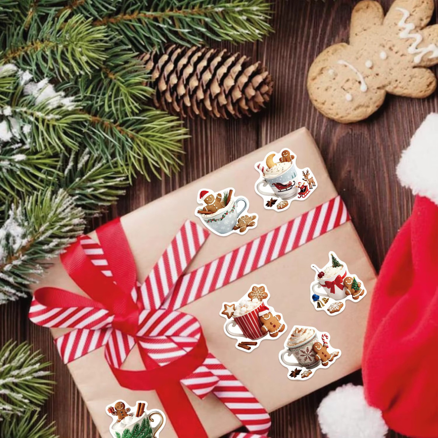 Cartoon Weihnachten Kaffee Lebkuchenmann Aufkleber, 50-teiliges Set, multicolor - Bild 2