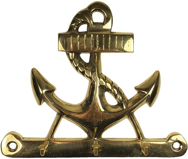 Maritime Wandgarderobe Anker mit 3 Haken in Messing, Farbe Gold, B: 13 cm, H: 15,5 cm - Bild 1