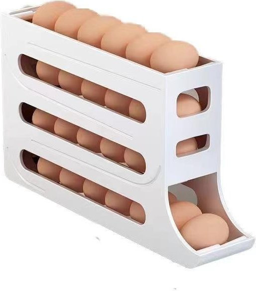 Yiran Furniture Eieraufbewahrungsbox für den Kühlschrank mit Rollfunktion, 4-lagiges Eierrollgestell, Weiß - Bild 1