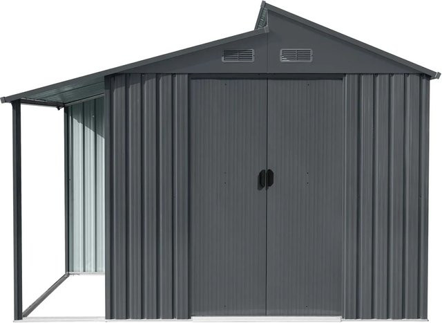 Floraworld Gerätehaus Skylight 289 aus Metall mit Anbau und Oberlicht, Farbe: Grau/Anthrazit, B/T/H: 300 x 173 x 225 cm - Bild 1
