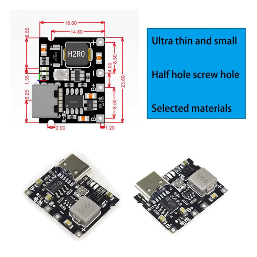 GXTH TP4056 Lithium-Ionen Akku-Ladeplatine mit USB-C Anschluss und DC-DC Step-Up Boost Modul, Schwarz - Bild 2