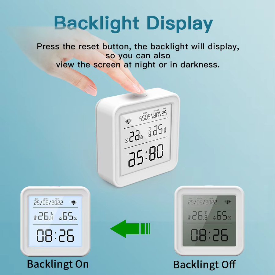 Tuya WiFi Temperatur- und Feuchtigkeitssensor mit Hintergrundbeleuchtung als Hygrometer-Thermometer in Weiß, kompatibel mit Yandex Alexa - Bild 3
