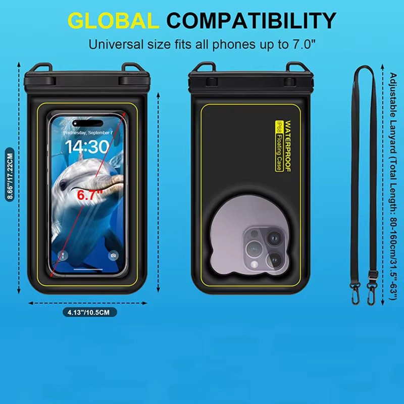 HAISSKY Wasserdichte Handyhülle mit Schwimmsack für iPhone 17 16 15 14 13 Pro Max und weitere Modelle, Farbe: Schwarz - Bild 6