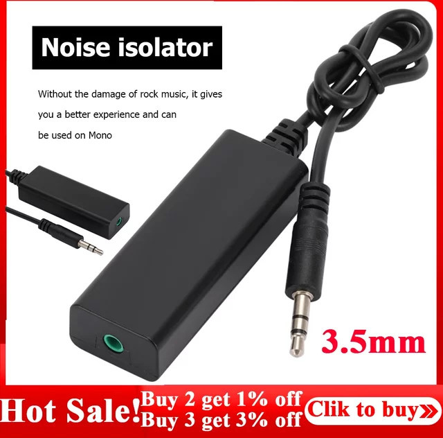 VKTECH 3,5-mm-Audiokabel mit Rauschunterdrückung und Erdungsschleifen-Isolator für Autoradio und Audiosysteme, Schwarz - Bild 1